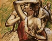 埃德加 德加 : Three Ballet Dancers, One with Dark Crimson Waist